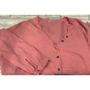 Urban Daizy Pink Gauze Oversized Top/Shacket Raw Frayed Seams Hem LARGE  Pockets